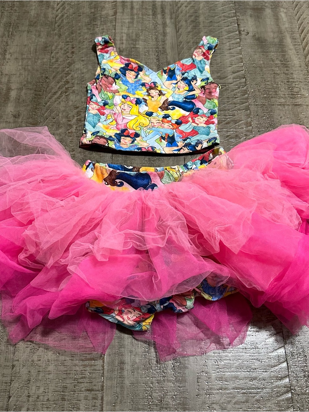 Princess Girls Pink Tutu Two-Piece Set with Printed Top